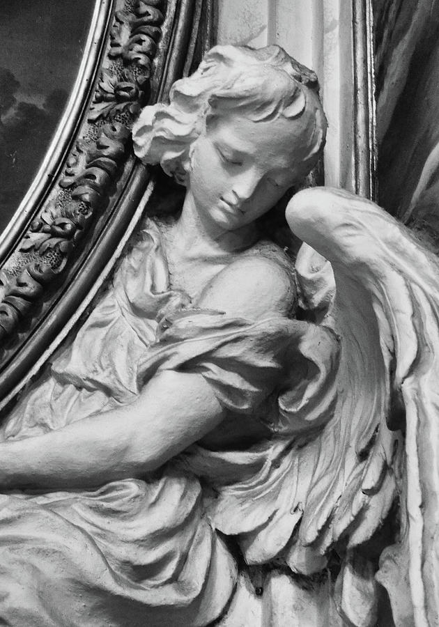 Winged Angel Basilica di Santa Maria Maggiore Rome Italy Black and White Photograph by Shawn OBrien