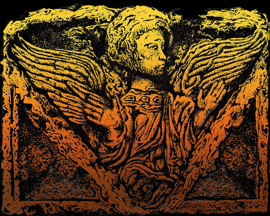 Winged Angel In Stone Drawing Drawing by Larry Butterworth
