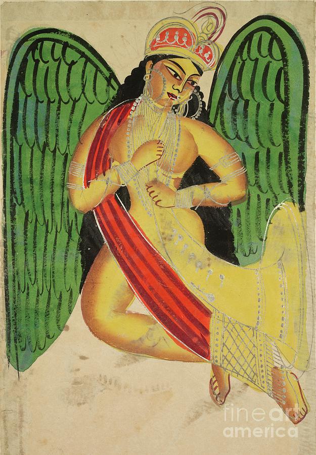 Winged Apsara With A Horn Drawing by Heritage Images