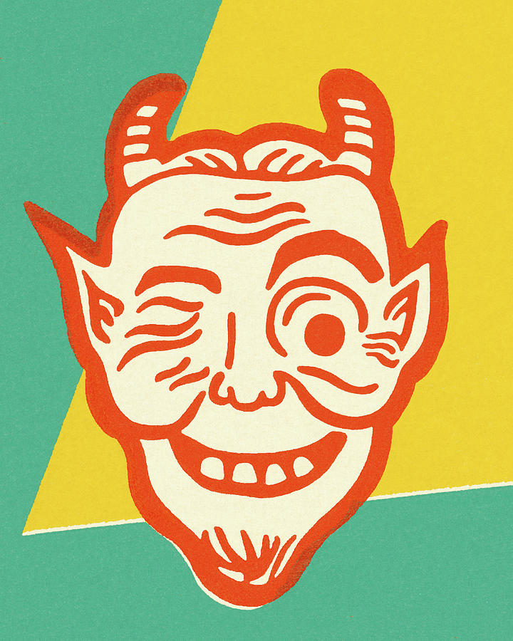 Vintage Drawing - Winking Devil by CSA Images