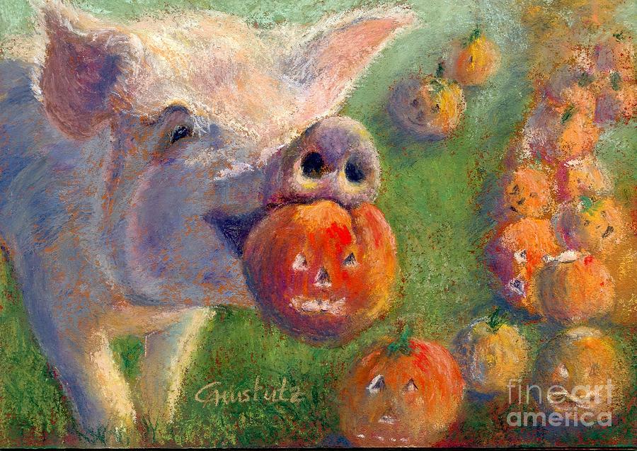 Piggie Winnie and her pumpkins Pastel by Christine Amstutz