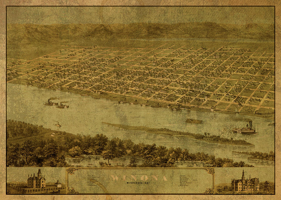 Winona Minnesota Vintage City Street Map 1867 Mixed Media by Design