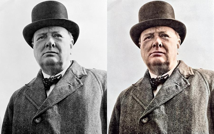 Winston Churchill 2a colorized-image-comparison colorized by Ahmet Asar ...