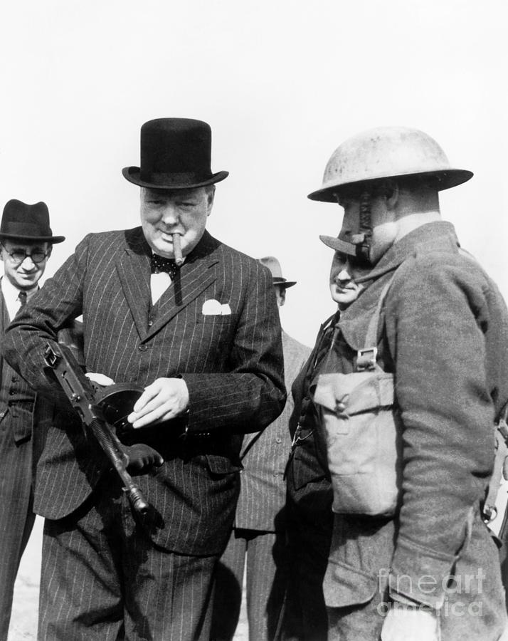 Winston Churchill Holding A Sub Machine Gun, Photo Photograph by English Photographer
