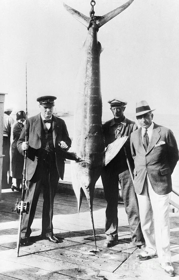 Winston Churchill Holding Big Swordfish Photograph by Bettmann