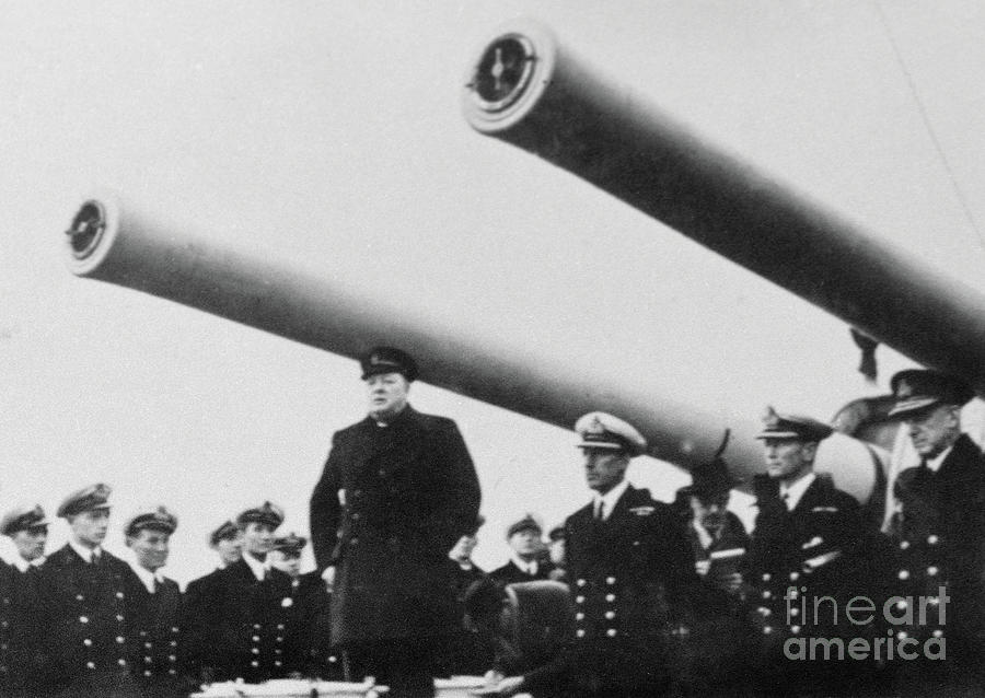 

Winston Churchill Is Pictured On Board The Exeter, A British Cruiser, In 1940. The Ship Was Part Of The British Naval Force That Fought In The Battle Of The Atlantic. Photograph by 