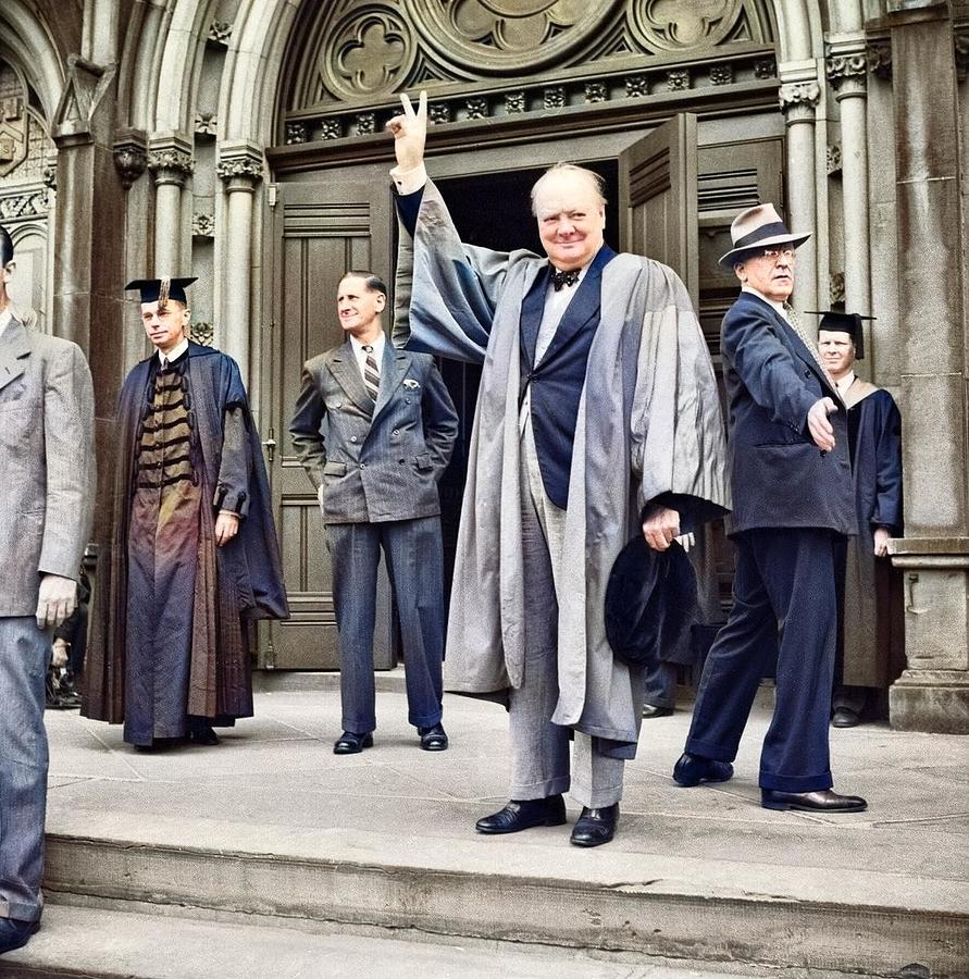 Vintage Painting - Winston Churchill receives an honorary degree from Harvard University in Massachusetts, USA, 6 Octob by Celestial Images