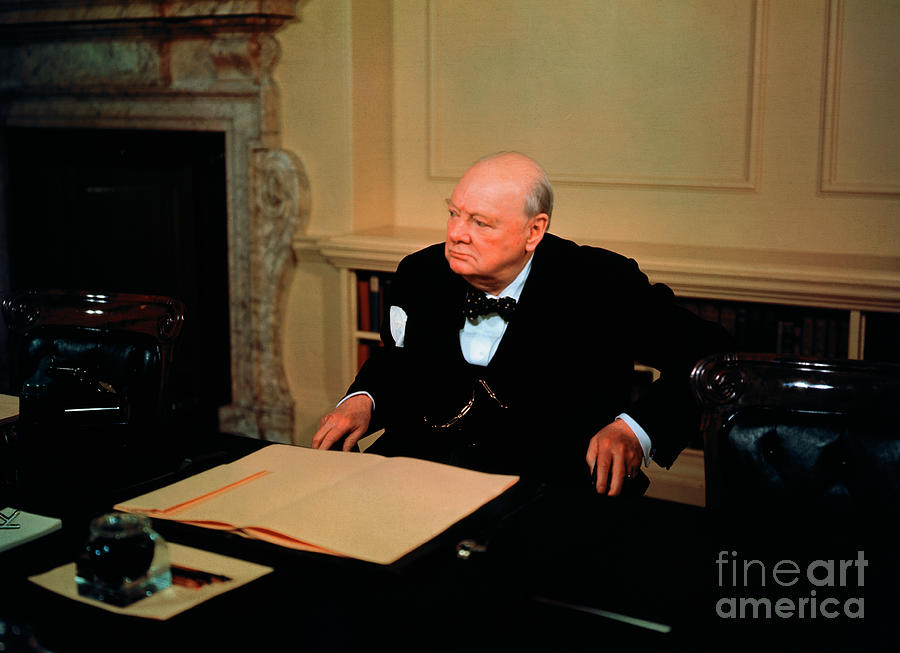 Winston Churchill Sitting At His Desk Photograph by Bettmann