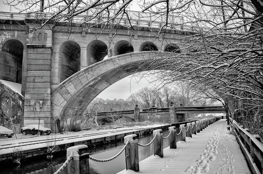 Winter Along the Manayunk Canal - Philadelphia in Black and Whit Photograph by Bill Cannon