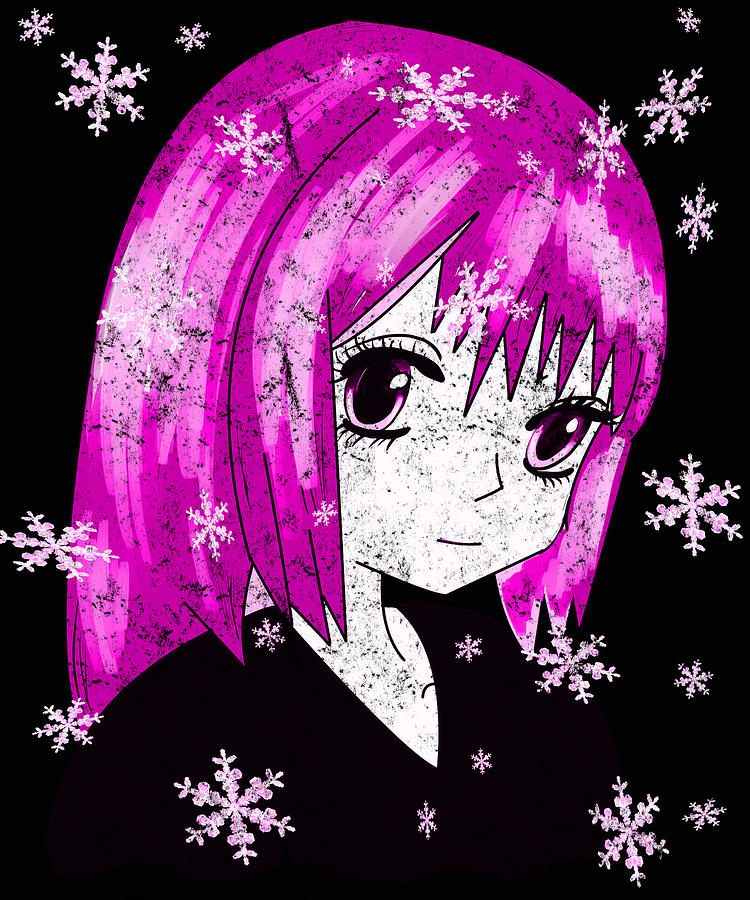 Winter Anime Girl Pink Digital Art by Lin Watchorn