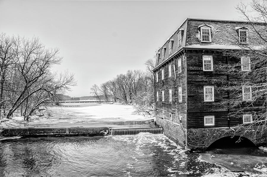 Winter at Kingston Mill in Black and White Photograph by Bill Cannon