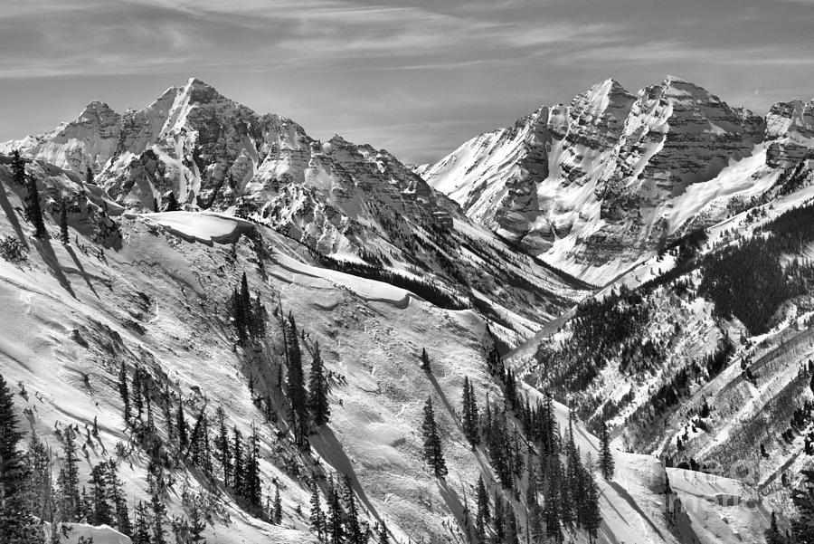 Winter At Maroon Bells Black And White Photograph by Adam Jewell