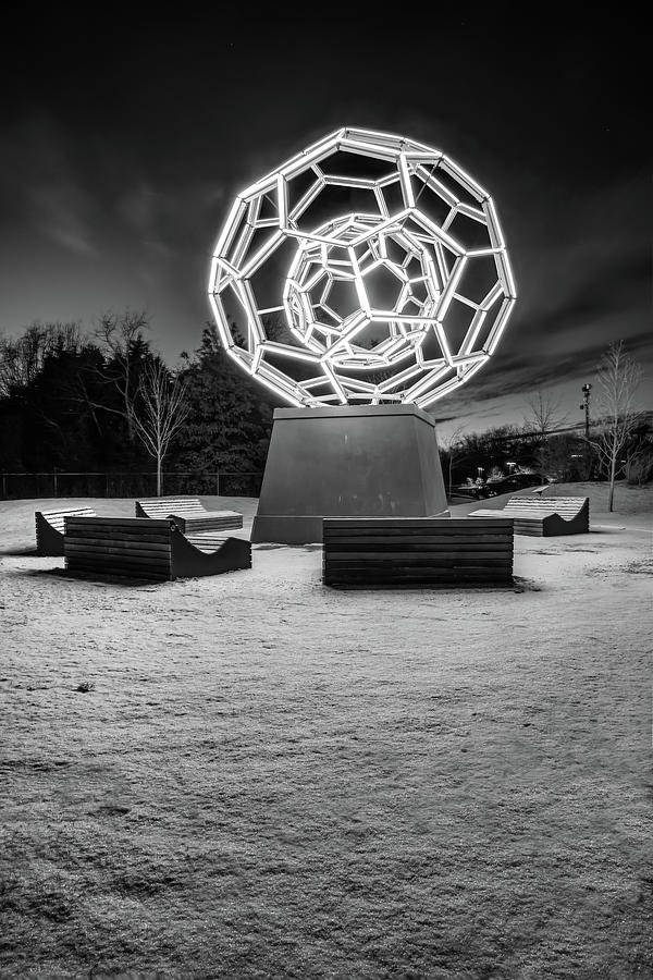 Black And White Photograph - Winter at the Buckyball - Crystal Bridges Museum - Monochrome by Gregory Ballos