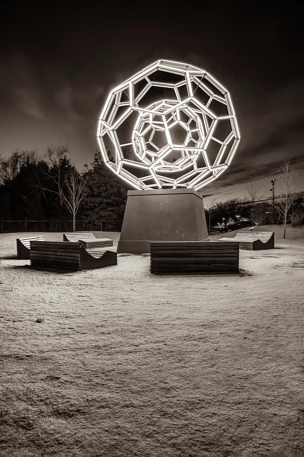 Winter at the Buckyball - Crystal Bridges Museum - Sepia Photograph by Gregory Ballos