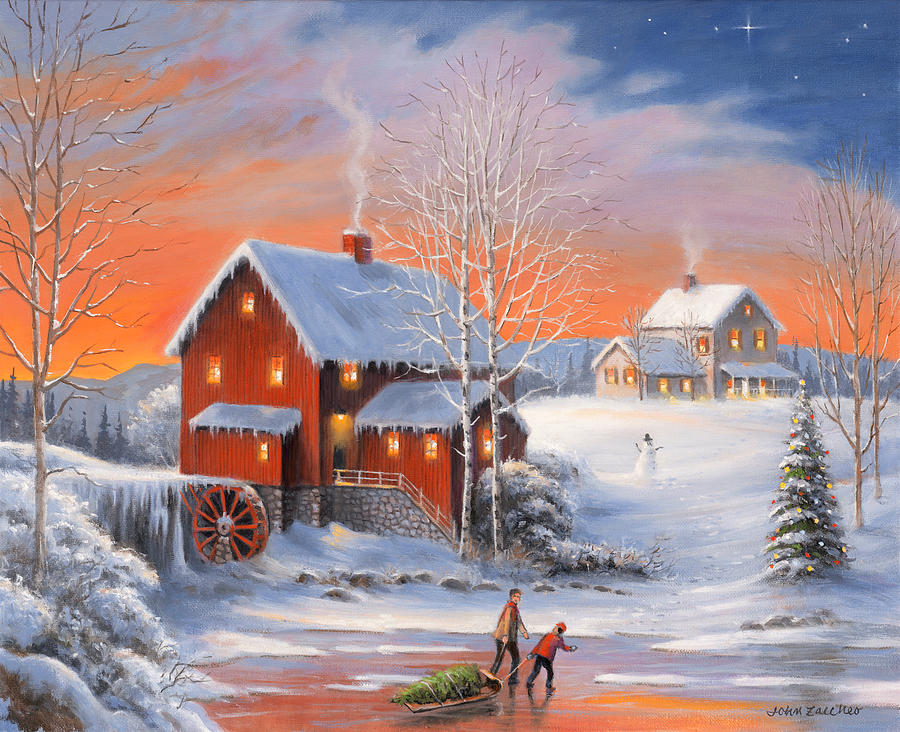 Winter At The Old Mill Painting by John Zaccheo - Fine Art America