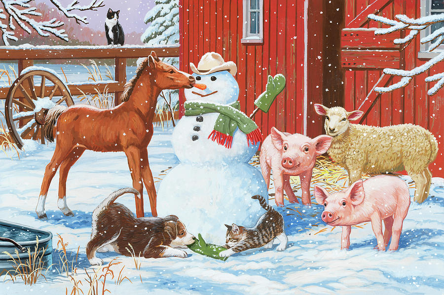 Winter Painting - Winter Barnyard Scene by William Vanderdasson