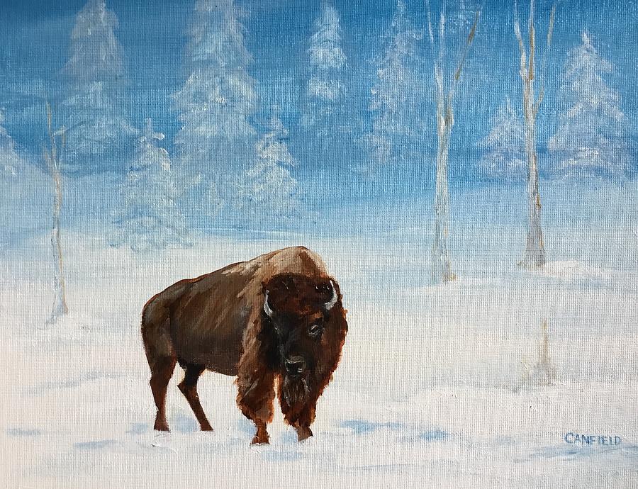 Winter Bison Painting by Ellen Canfield