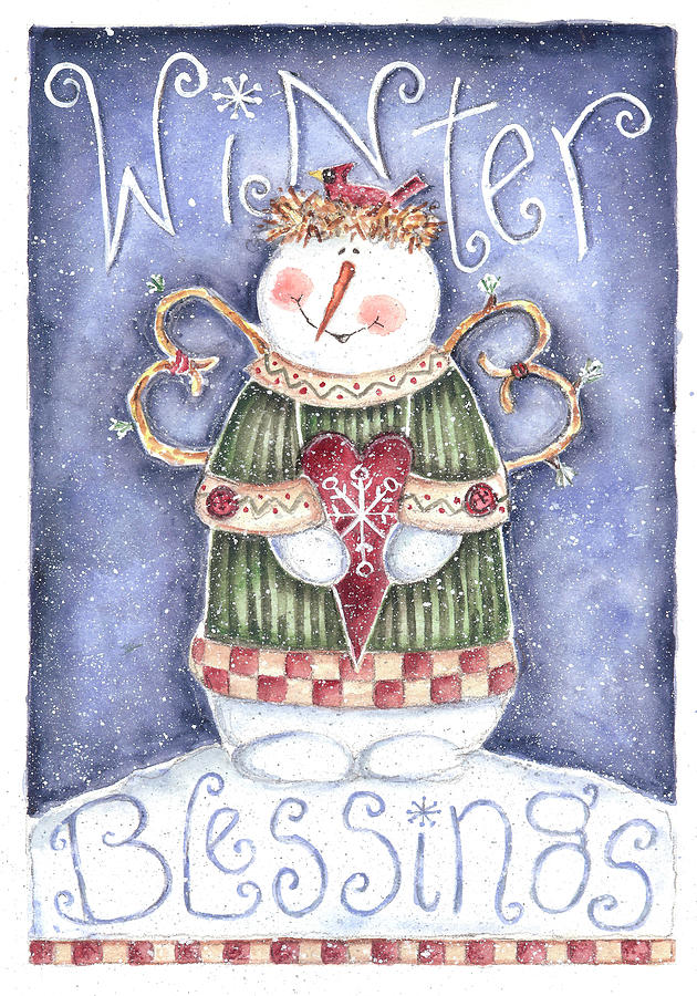 Snowman Painting - Winter Blessing by Shelly Rasche