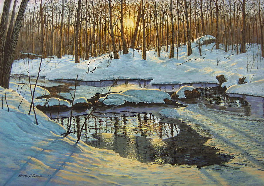 Winter Brook Sunset Painting by Bruce Dumas