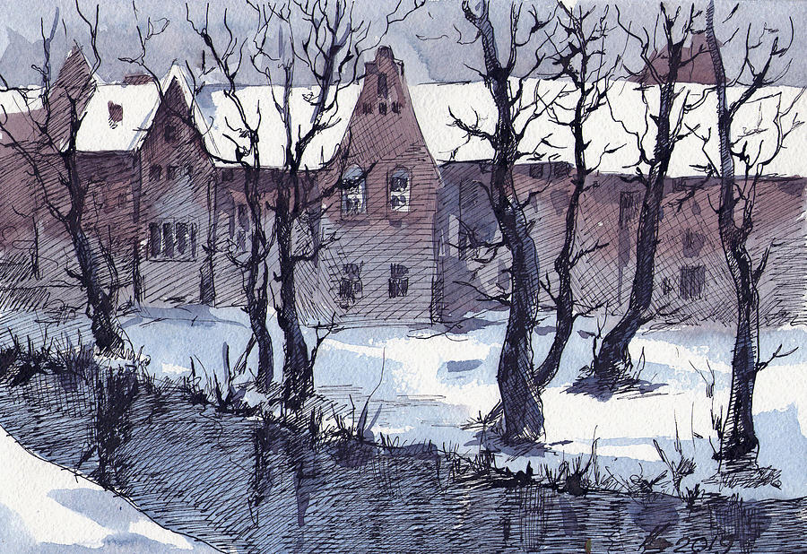 Winter Bruges Drawing by Ina Petrashkevich Winter Bruges Drawing by Ina Petrashkevich