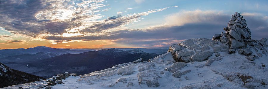 Winter Cairn Sunset Panorama Photograph by White Mountain Images