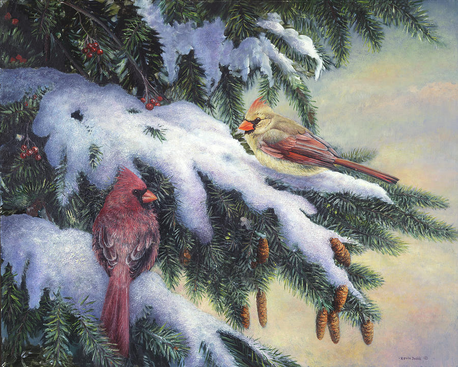 Winter Cardinals Painting by Kevin Dodds
