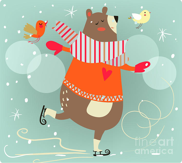 Birthday Digital Art - Winter Cartoon Bear by Elena Barenbaum Birthday Digital Art - Winter Cartoon Bear by Elena Barenbaum