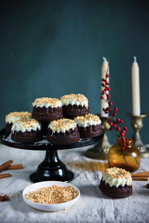 Winter Chocolate Cupcakes With White Chocolate And Nuts Photograph by Karolina Polkowska