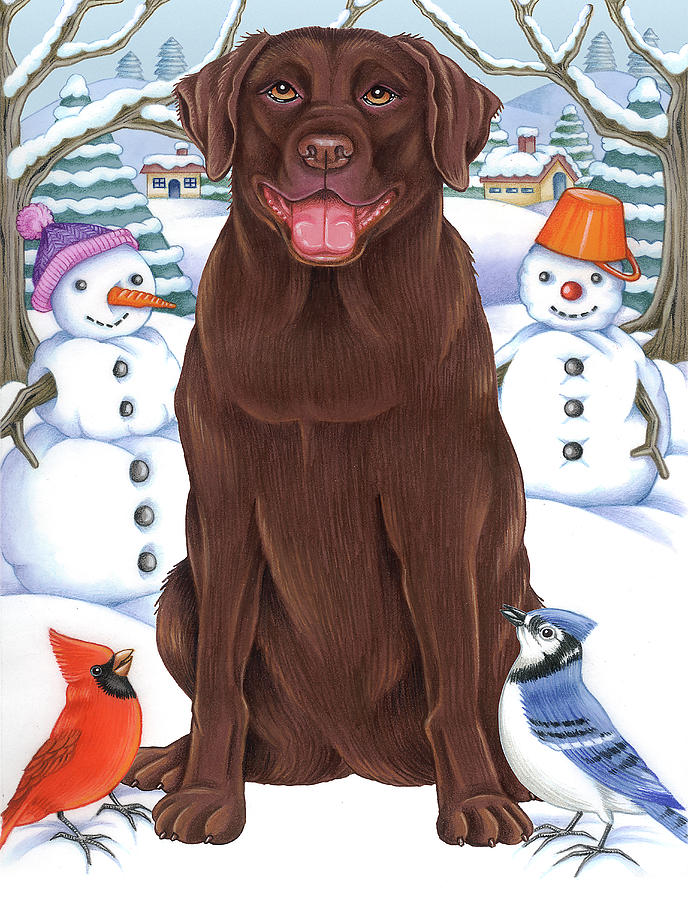 Dog Mixed Media - Winter Chocolate Lab by Tomoyo Pitcher