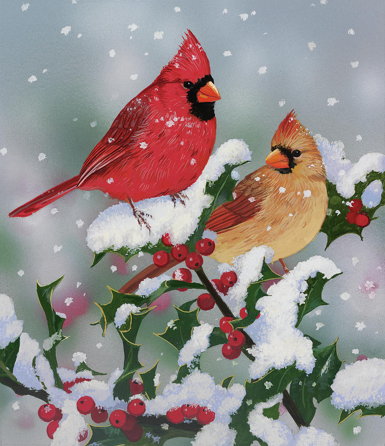 Bird Painting - Winter Companions by William Vanderdasson