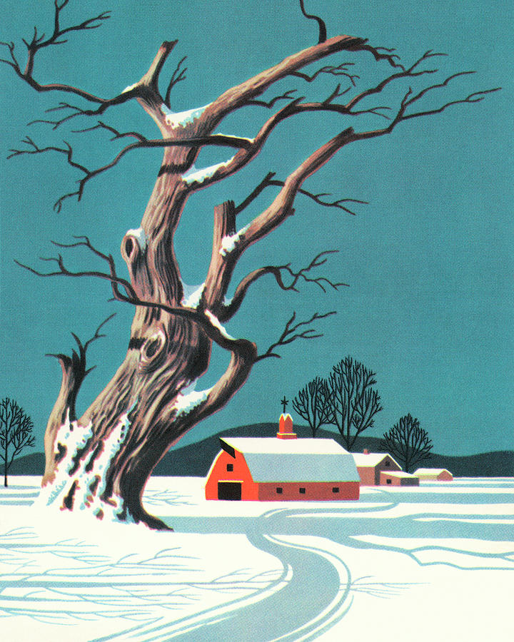Vintage Drawing - Winter Country Scene by CSA Images