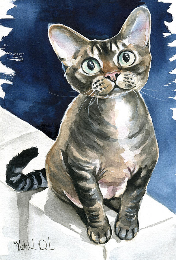 Winter Devon Rex Cat Painting Painting by Dora Hathazi Mendes