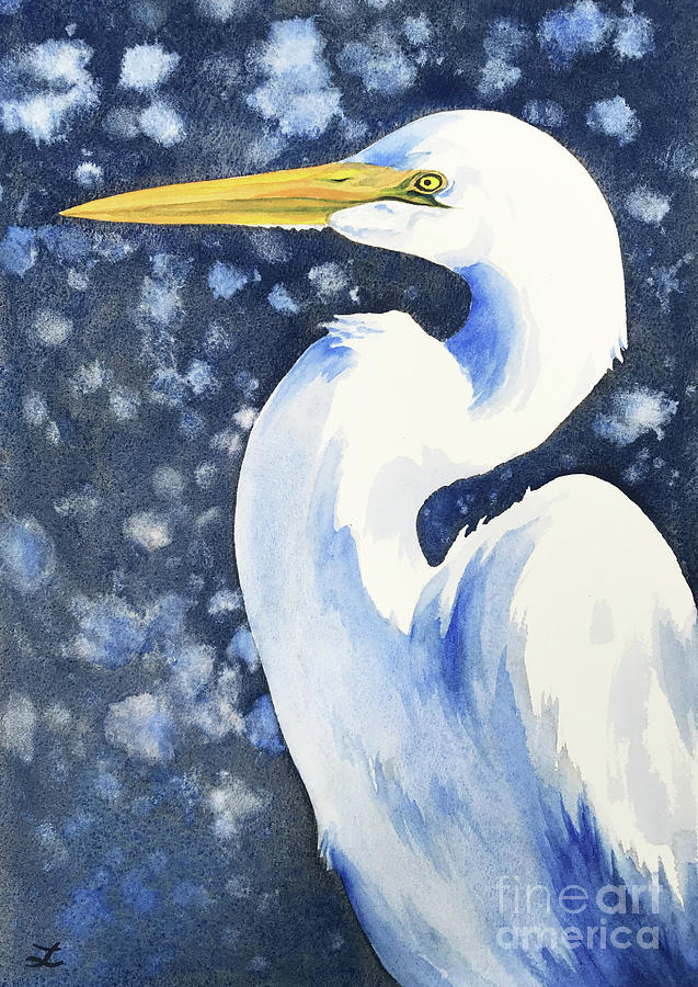 Winter Egret Painting by Zaira Dzhaubaeva