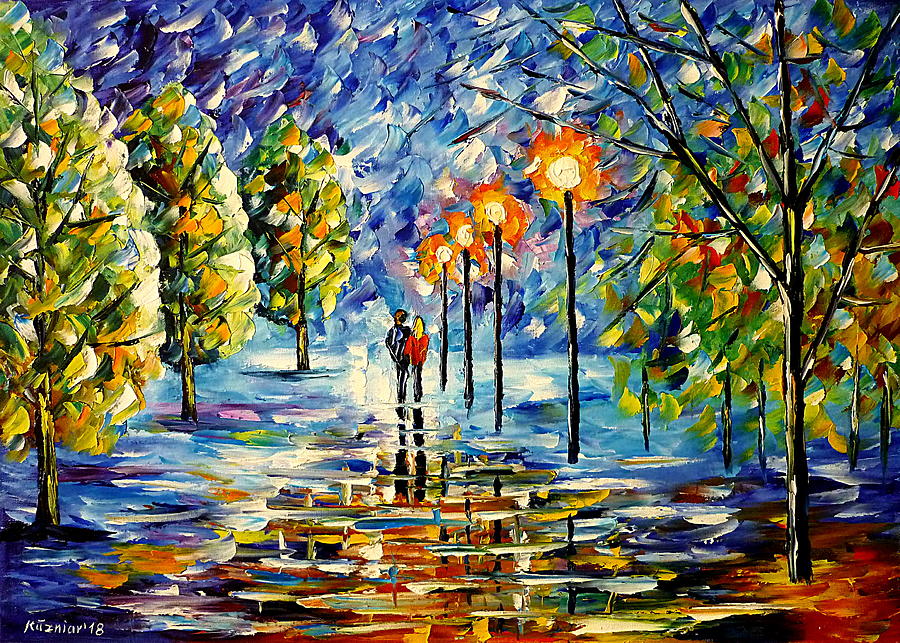 Winter Evening Painting by Mirek Kuzniar
