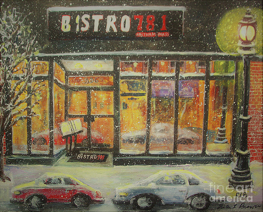 Winter Evening at Bistro781 Painting by Rita Brown