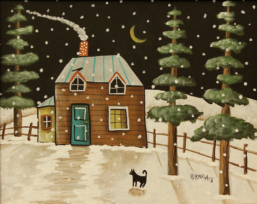Cottage Painting - Winter Evergreens by Karla Gerard