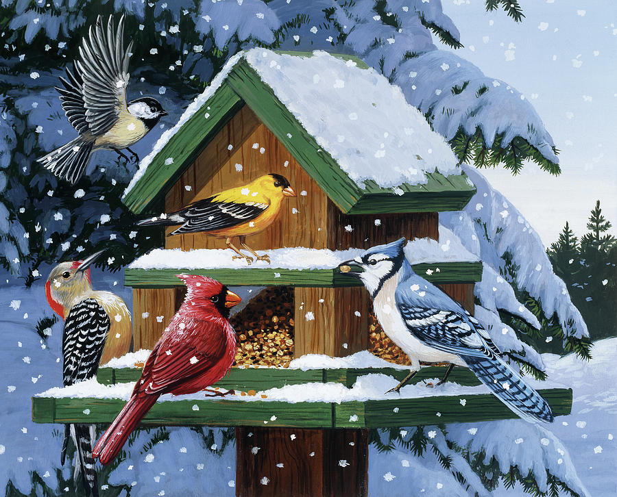 Bird Painting - Winter Feast by William Vanderdasson