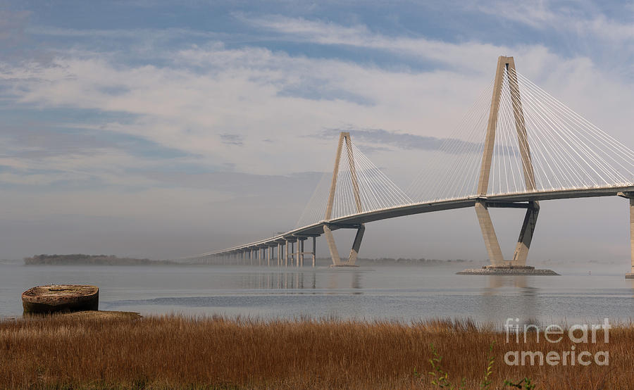 Winter Fog - Arthur Ravenel Bridge - Charleston South Carolina Photograph