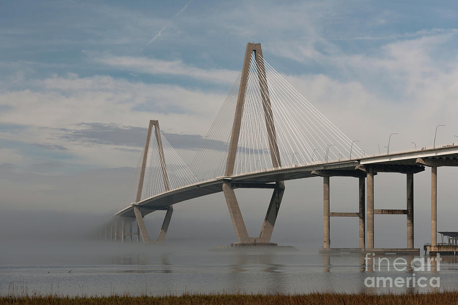 Winter Fog - Cooper River Bridge in Charleston South Carolina Photograph by Dale Powell