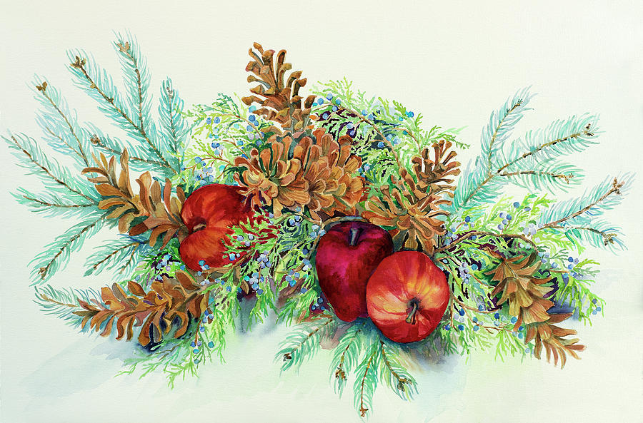 Winter Greens With Apples Painting by Joanne Porter