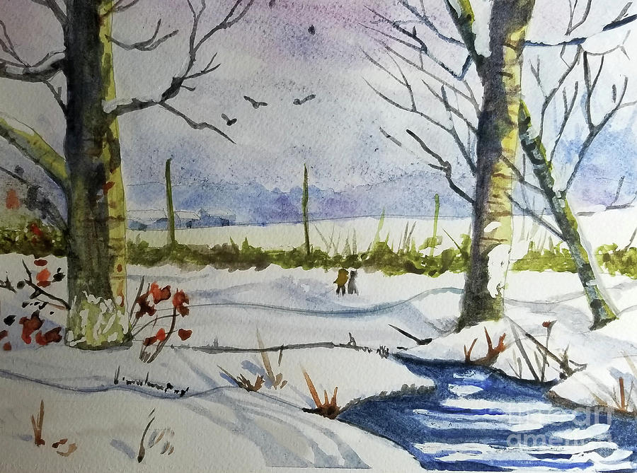 Winter Hike Painting by Diane E Berry
