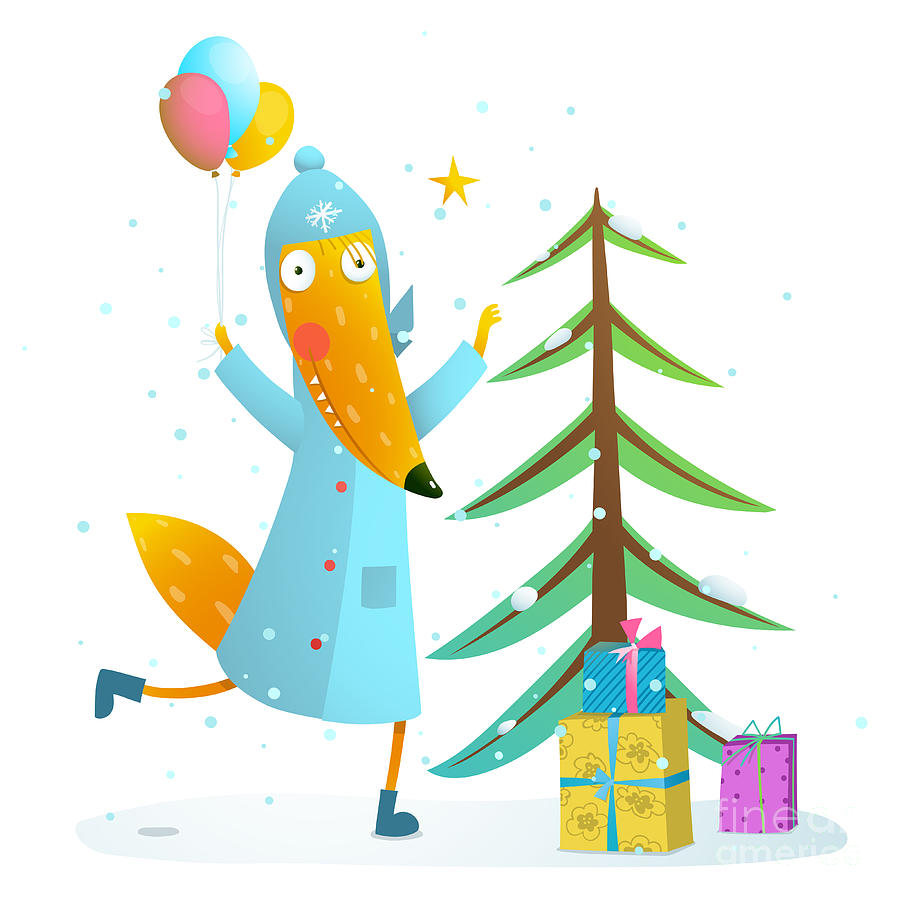 Gift Digital Art - Winter Holiday Fox Celebrating by Popmarleo