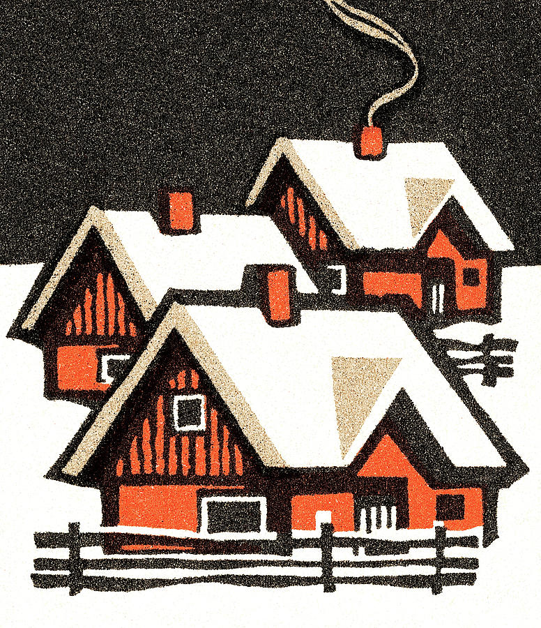 Christmas Drawing - Winter homes by CSA Images
