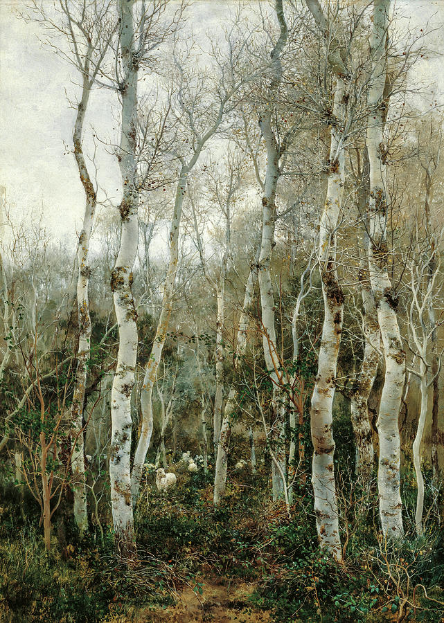Winter Painting - Winter in Andalusia, Poplars and Sheep at Alcala de Guadaira, 1880 by Emilio Sanchez-Perrier