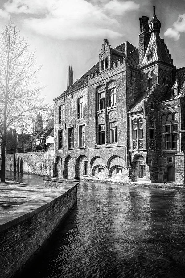 Winter in Bruges Belgium Black and White Photograph by Carol Japp