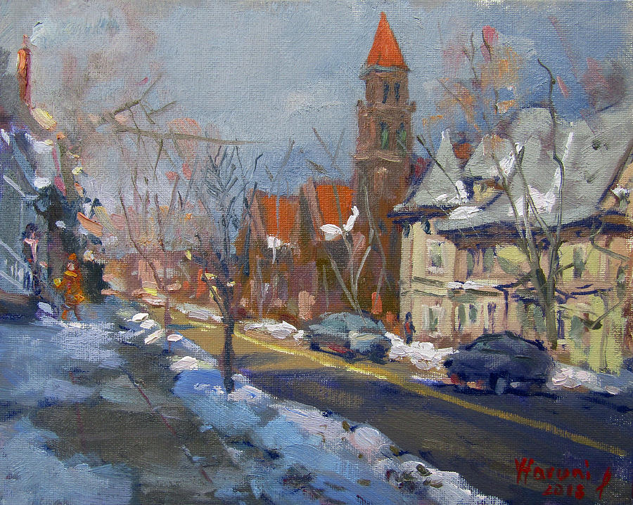Winter in Elmwood Ave Buffalo NY Painting by Ylli Haruni