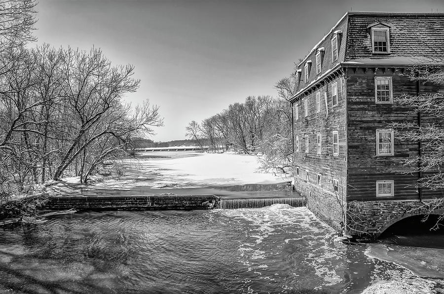 Winter in Princton - Kensington Mill in Black and White Photograph by Bill Cannon