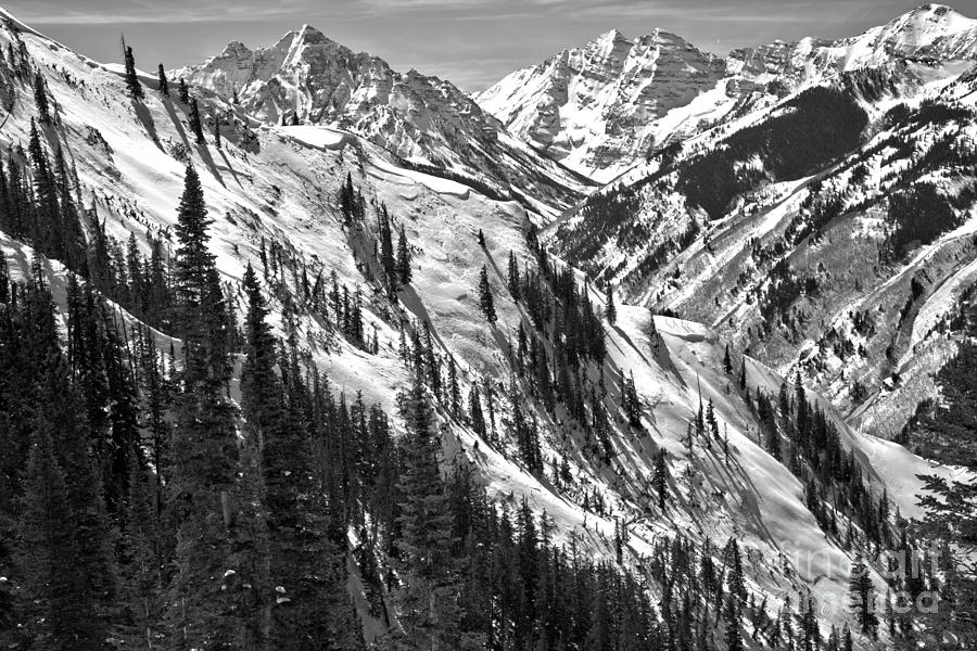 Winter In The Maroon Bells Wilderness Black And White Photograph by Adam Jewell