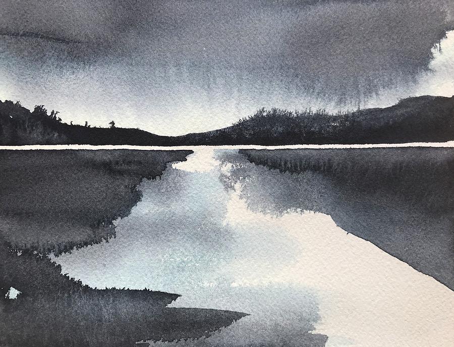 Stormy Painting - Dark Winter Lake by Luisa Millicent
