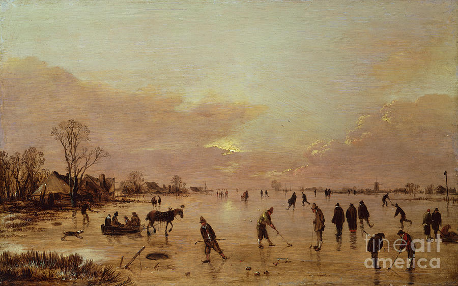 Winter Landscape At Sunset Painting by Aert Van Der Neer